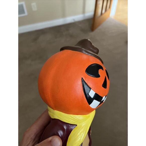 Vintage 13" Yozie Mold Ceramic Painted Pumpkin Head Scarecrow Halloween Decor - Picture 9 of 16